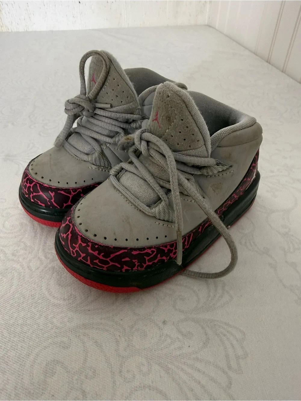 Nike Jordan Child Dubs Wolf Gray Vivid Pink Sneakers Size 6C